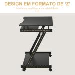 Secretária para Computador com Rodas 60x48 cm com Prateleira Deslizante para Teclado e Prateleira Inferior Estrutura Metálica Preto