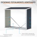 Abrigo para Lenha de Aço Galvanizado Abrigo de Armazenamento de Lenhas com Teto Inclinado para Jardim Terraço Exterior 185x84x133,5/148,5 cm Cinza