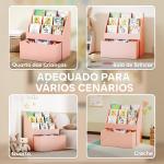 Estante para Livros Infantil de 4 Níveis com 3 Prateleiras e 1 Gaveta com Rodas 62,5x30x70 cm Rosa