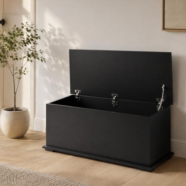 Baú de Armazenamento de Madeira Banco de Armazenamento para Dormitório Sala de Estar Carga Máxima 60kg 100x40x40 cm Preto