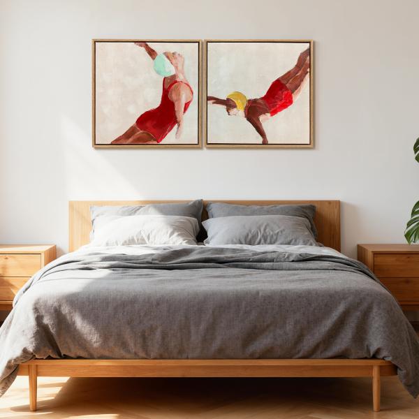 Pinturas em Tela de Figuras Dinâmicas à Mão 40x40 cm 2 Peças Pinturas de Arte de Parede Emolduradas Decoração Moderna Vermelho