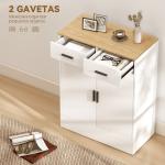 Aparador de Sala de Estar com 2 Gavetas e Prateleiras Ajustáveis 68,6x35x90,3 cm Branco e Madeira