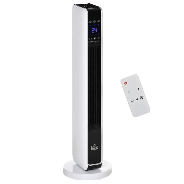 Aquecedor Cerâmico de Torre 1000/2000W com Controle Remoto Tela LED 3 Modos de Aquecimento Termostato Temporizador e Oscilação 65° para 25m² 21x21x73cm Branco