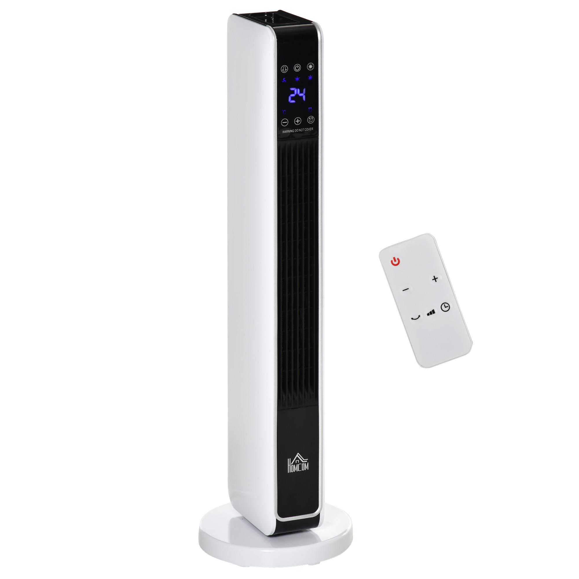 Aquecedor Cerâmico de Torre 1000/2000W com Controle Remoto Tela LED 3 Modos de Aquecimento Termostato Temporizador e Oscilação 65° para 25m² 21x21x73cm Branco