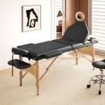 Marquesa de Massagem Dobrável Portátil com Altura Ajustável Apoio de Cabeça Apoios de Braço Acolchoados 215x60x64 - 89 cm Preto