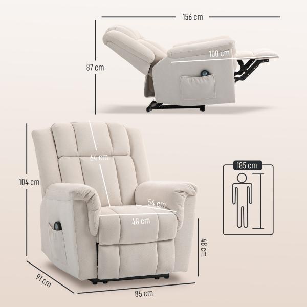 Cadeirão Relax Reclinável com 8 Pontos de Massagem e Calor Lombar, com Apoio para os Pés, Encosto Largo e Bolso Lateral, Bege