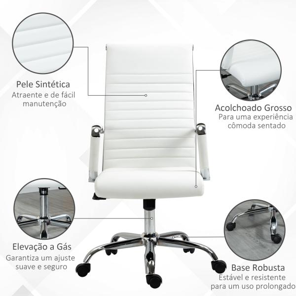 Cadeira de Escritório Ergonómica Giratória 360° Basculante com Altura Ajustável 54x62x104 - 114 cm Branco
