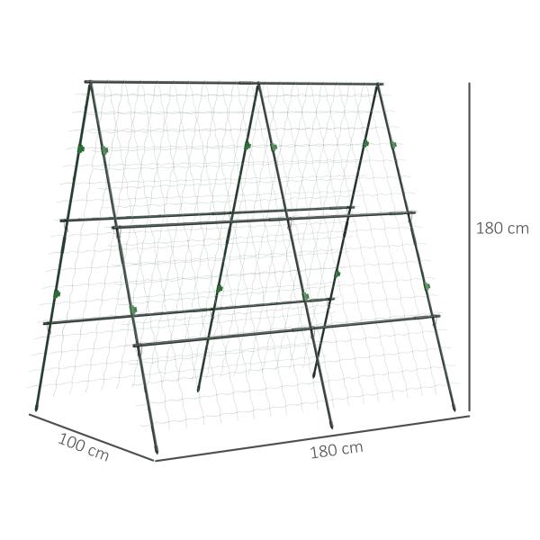 Treliça de Jardim Triangular Suporte para Plantas Trepadeiras com Estrutura em Aço 180x100x180 cm Verde