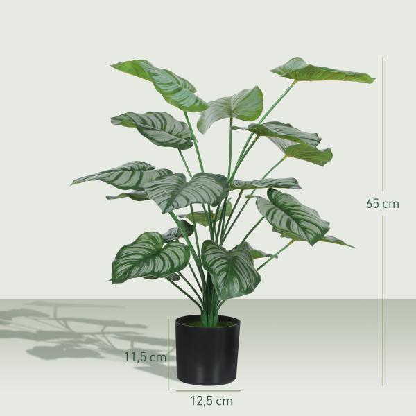 Conjunto de 2 Plantas Artificiais Decorativas 65 cm Plantas Artificiais com Vaso e Folhas para Interior Verde