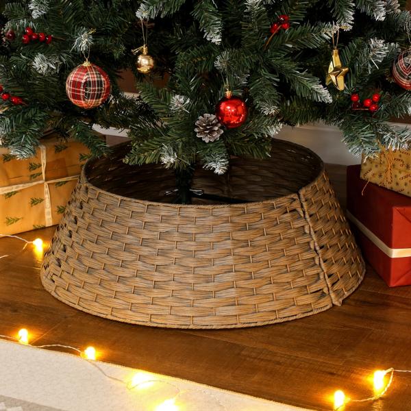 Saia para Árvore de Natal Rústica Entrançada, Cobre - Pé para Festas, Ø68x22 cm, Castanho