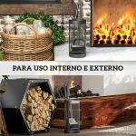 Conjunto para Lareira de 5 Peças em Metal com Escova, Pá, Tenaz, Atiçador e Suporte Ø16x33,5 cm Preto