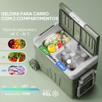 Geleira Portátil Elétrica 45L Geleira de Carro - 20℃ a +20℃ 12V/24V com Rodas Compressor e Ecrã LED 64,5x43,5x53 cm Verde