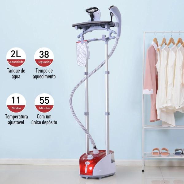 Ferro de Engomar a Vapor para Roupa 1800W Temperatura Ajustável em 11 Níveis Depósito de 2 L Aquecimento em 38s 35x25x47 - 118,5 cm Vermelho