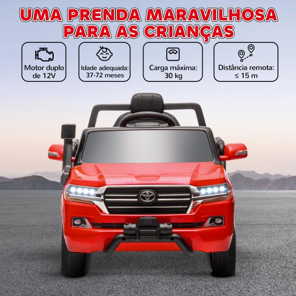 Carro Elétrico para Crianças Toyota Land Cruiser 12V com Faróis Buzina Arranque Lento e Música MP3 107x65x55,5 cm Vermelho