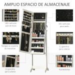 Espelho Joalheiro de Pé com Ângulos Ajustáveis Fechadura Magnética Organizador de Joias com Prateleiras 46x36,5x151,5cm Branco