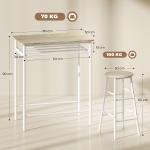 Conjunto de Móvel Bar com Mesa Alta e 2 Bancos com Prateleira de Armazenamento e Estrutura de Metal 80x50x90cm Branco e Madeira