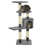 Arranhador para Gatos com 4 Níveis com Poste para Afiar as Garras Caverna Plataformas e Brinquedos 40x40x116 cm Cinzento Escuro