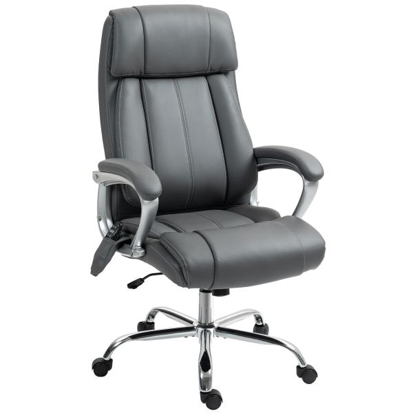 Cadeira de Escritório com Massagem Altura Ajustável Função de Aquecimento e Função de Inclinação 66x72x113 - 121 cm Cinzento Escuro