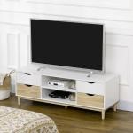 Móvel de TV para Televisores de até 55" com Prateleiras de Armazenamento e 4 Gavetas 120x40x44,5cm Branco e Carvalho