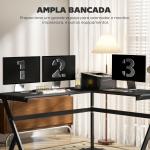 Secretária para PC Computador Secretária de canto angular para escritório 155x130x76cm Madeira preta
