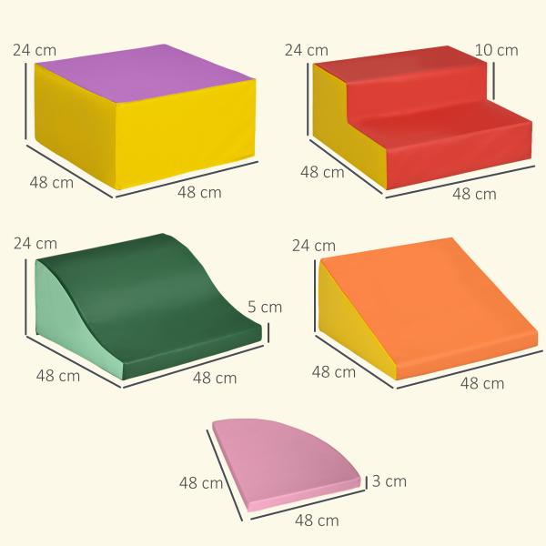 Conjunto de 6 Blocos de Espuma para Crianças de 18 - 36 Meses Brinquedo Educativo de Construção 150x100x24cm Multicor