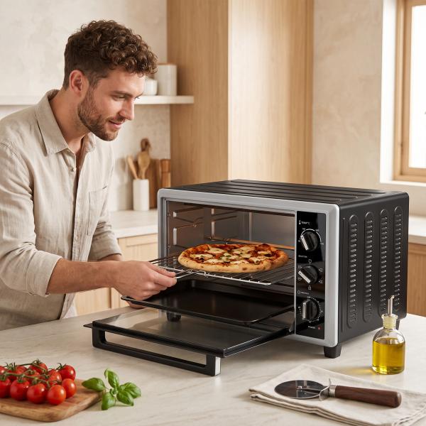 Mini Forno Elétrico de Bancada 46 L com Convecção Espeto Giratório e Temporizador 1800 W