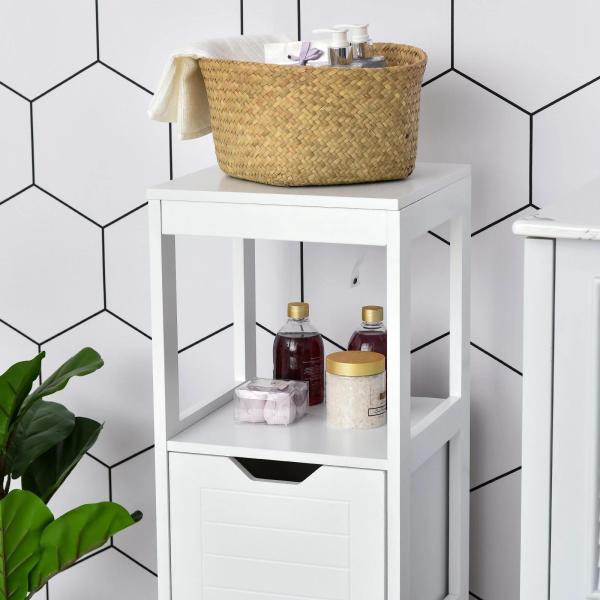 Armário de banheiro com prateleira aberta 2 gavetas 30x30x89 cm Branco