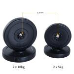 Conjunto de 4 discos de peso de 5 kg e 10 kg com orifício de Ø25 mm preto