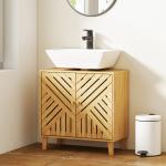 Móvel para Lavatório Pousar em Bambu com Portas Ripadas Armário de Casa de Banho para Lavatório sem Pedestal 60x30x60 cm Madeira