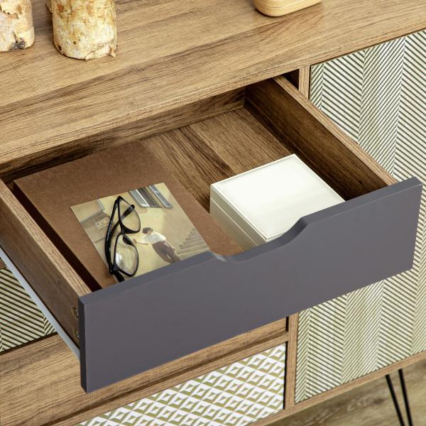 Cómoda de Madeira com 4 Gavetas Prateleira Ajustável e Pés de Metal para Sala de Estar Dormitório 79x39x86cm Marrom