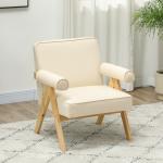 Poltrona Sala de Estar Poltrona Nórdica Poltrona Estofada em PU com Apoio para os Braços 73x70x80 cm Creme
