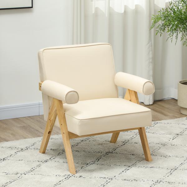 Poltrona Sala de Estar Poltrona Nórdica Poltrona Estofada em PU com Apoio para os Braços 73x70x80 cm Creme
