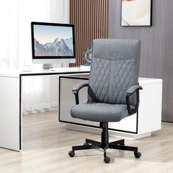 Cadeira de Escritório Giratória 360° com Encosto Alto Altura Ajustável e Função de Inclinação 65x65x102 - 112,5cm Cinza Escuro