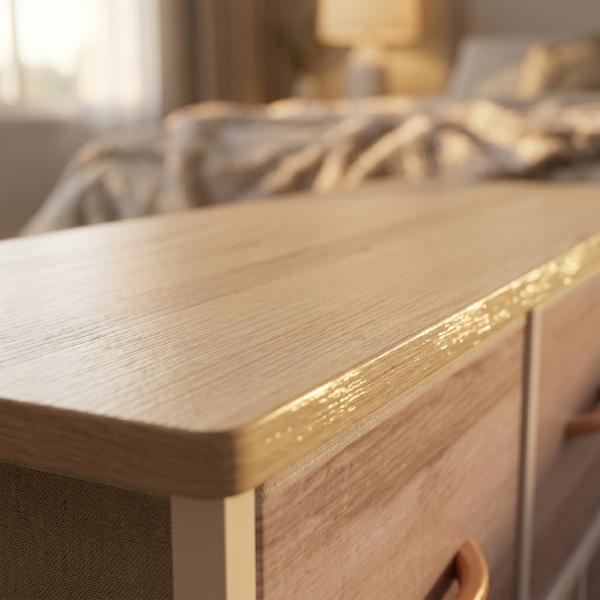 Cómoda com 5 Gavetas de Tecido Cómoda para Quarto Estrutura Metálica 100x30x51.5 cm Madeira e Branco