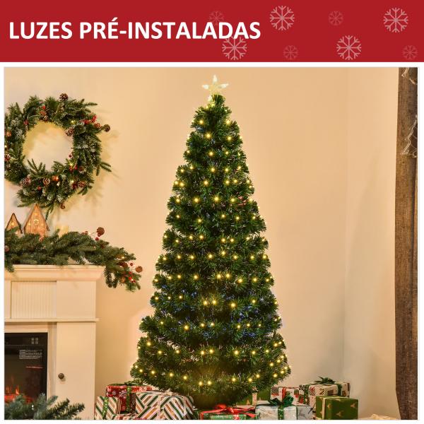 Árvore de Natal 180 cm Árvore de Natal Artificial com Luzes LED Fibra Óptica 230 Ramos de PVC e Suporte Metálico Ø82x180 cm Verde