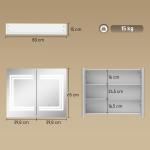 Armário Casa de Banho com Espelho e Luz LED Interruptor Tátil e Cor da Luz Ajustável 80x15x65 cm Branco Brilhante