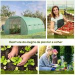 Estufa Tipo Túnel 590x300x200cm com Porta Enrolável 8 Janelas Cobertura de PE 140g/m² e Tubo de Aço para Cultivos de Plantas Verduras Verde