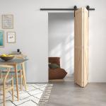Kit de Ferragens para Porta de Correr Dobrável 122 cm para 2 Portas com Calha, Preto