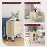 Mesa de Cozinha Dobrável Mesa de Refeição Dobrável com Rodas Laterais Abatíveis e Prateleira 130x80x74 cm Madeira e Branco