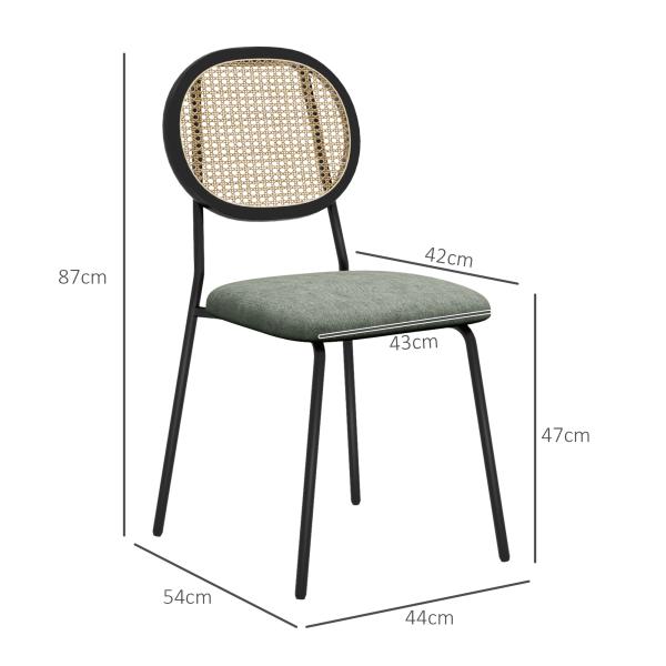 Conjunto de 2 Cadeiras de Sala de Jantar Cadeiras de Cozinha com Encosto em Vime Sintético 44x54x87 cm Verde e Preto