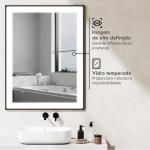 Espelho Casa de Banho com Luz LED 80x60 cm Iluminação Ajustável Função Anti - Embaciamento Função Memória Preto