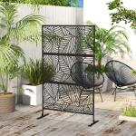 Biombo de 3 Painéis 122x198 cm Biombo Separador de Ambientes com Suporte Design de Folhas Grandes Preto