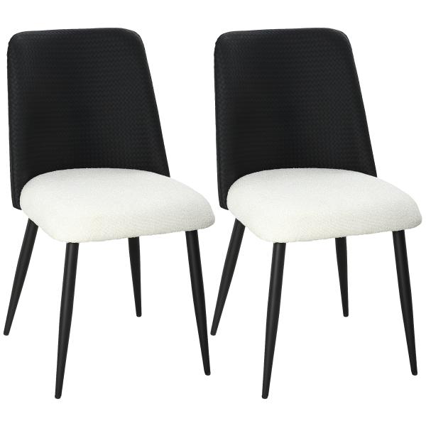 Conjunto de 2 Cadeiras de Cozinha com Encosto em PU Pernas de Aço e Assento Acolchoado 47,5x57x84 cm Preto e Bege