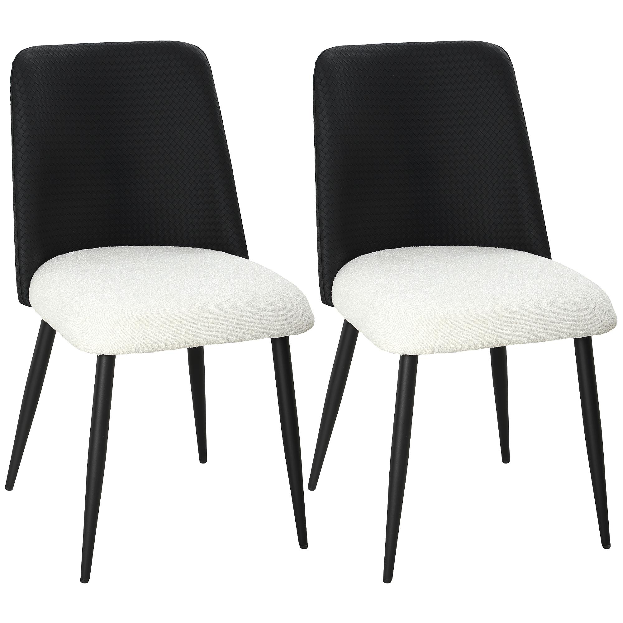 Conjunto de 2 Cadeiras de Cozinha com Encosto em PU Pernas de Aço e Assento Acolchoado 47,5x57x84 cm Preto e Bege