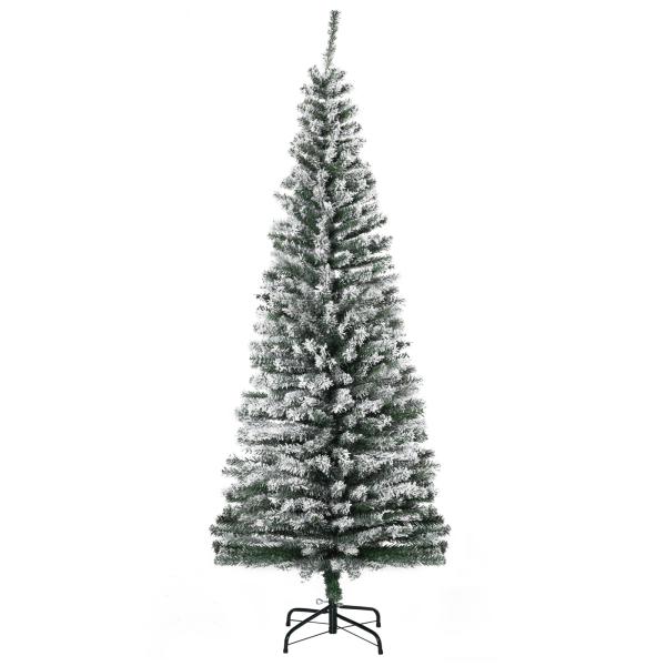 Árvore de Natal 180 cm Árvore de Natal Artificial Nevado com 492 Ramos e Suporte de Metal Verde e Branco