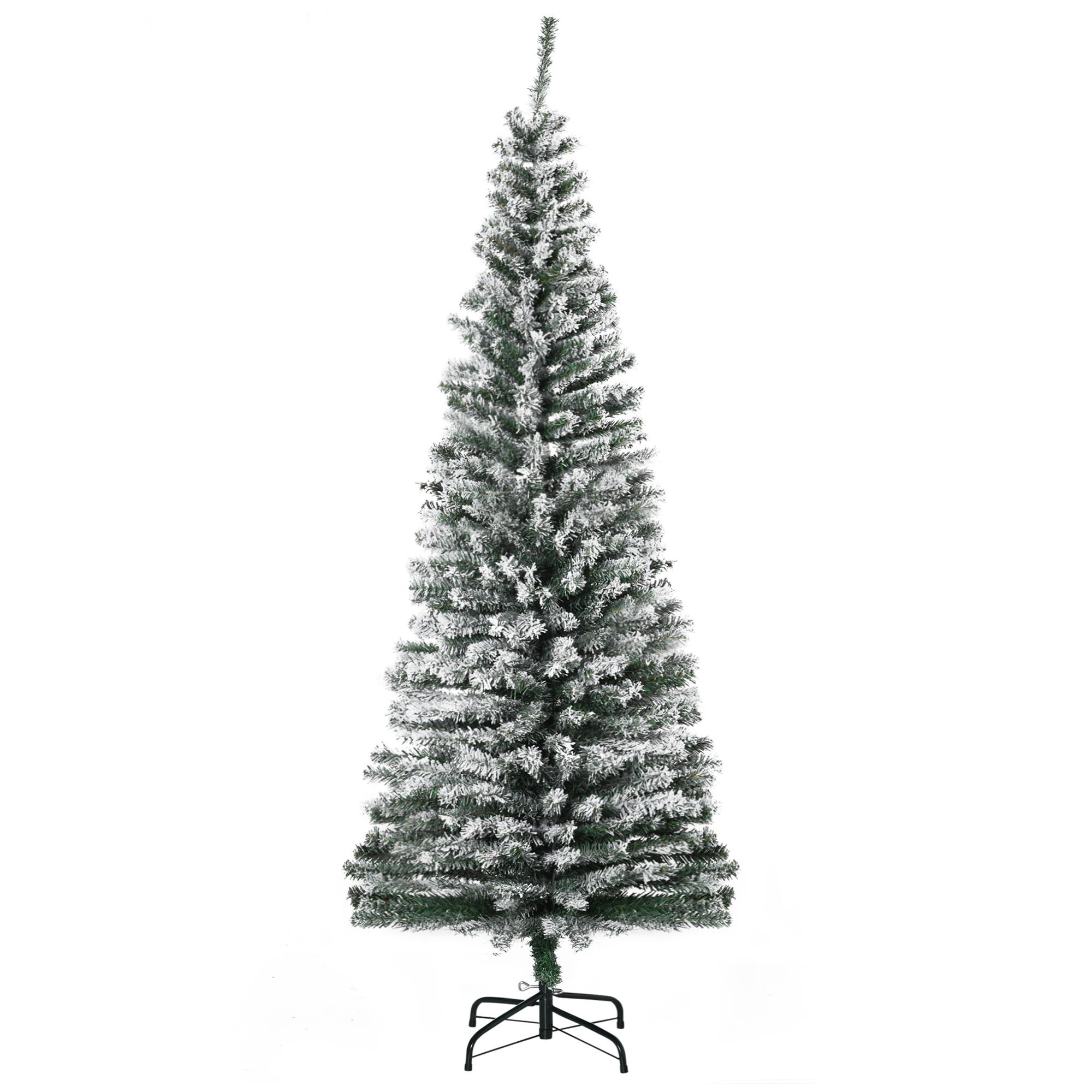 Árvore de Natal 180 cm Árvore de Natal Artificial Nevado com 492 Ramos e Suporte de Metal Verde e Branco
