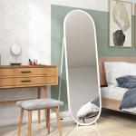 Espelho de Pé Oval 160x40 cm Espelho de Corpo Inteiro com Moldura Metálica Suporte e 2 Formas de Utilização Branco