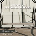 Baloiço de Jardim de 3 Lugares com Teto Ajustável UPF50+ Assento Transpirável e Estrutura em Metal 188x130x183 cm Creme