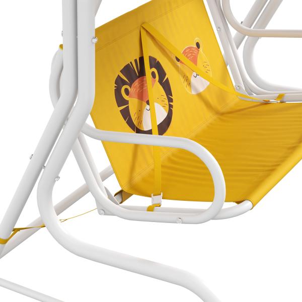 Balanço de Jardim Exterior Balanço de Jardim Infantil de 2 Lugares com Padrão de Leão Carga 60 kg 110x70x110 cm Amarelo
