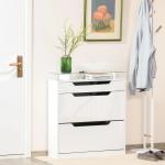 Sapateira Entrada Estreito Móvel para 16 pares de Sapatos com 2 Portas Gaveta Prateleira Aberta e Bancada de Vidro 89x23x96 cm Branco